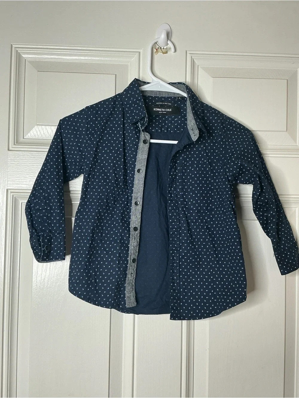 Kenneth Cole Boys' Navy Button-Down with White Dot Print